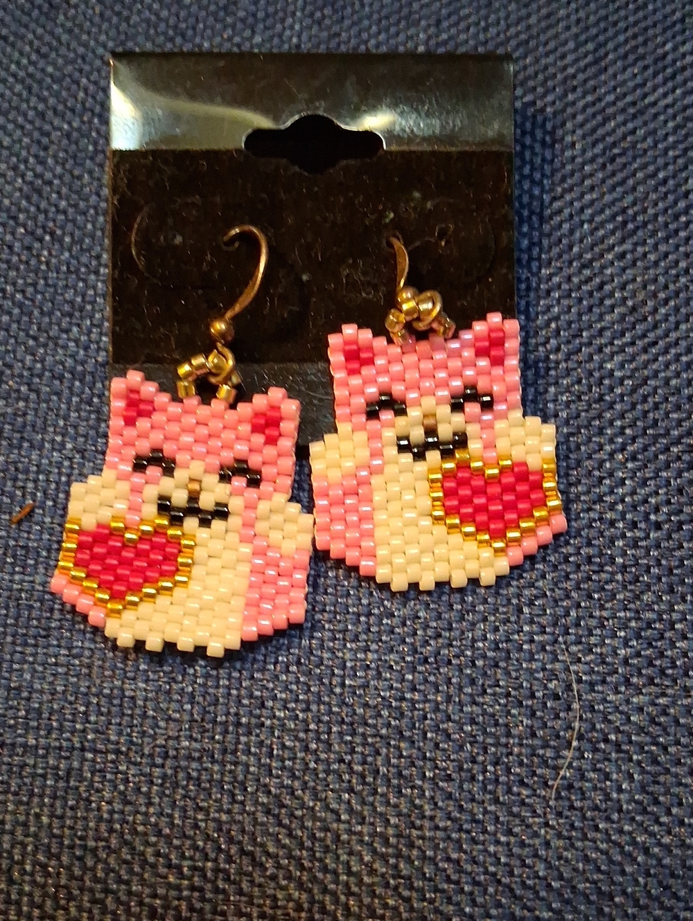 Pink Beaded Cat Heart Earrings - Kids Accessories Jewelry